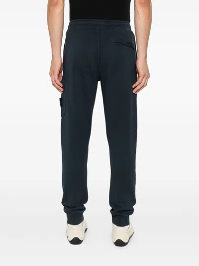 Stone Island Relaxed Fit Drawstring Elasticated Waistband Cotton-blend Sweatpants In Blue