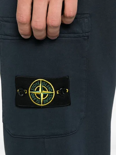 Stone Island Relaxed Fit Drawstring Elasticated Waistband Cotton-blend Sweatpants In Blue