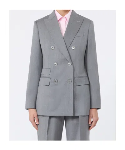 Max Mara Double-breasted Wool Twill Blazer In Black