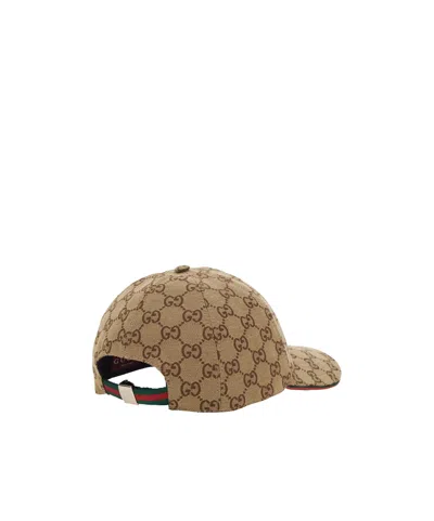 Gucci Women Beige Baseball Hat With Curved Brim And All-over Gg Motif In Fabric Woman In Brown
