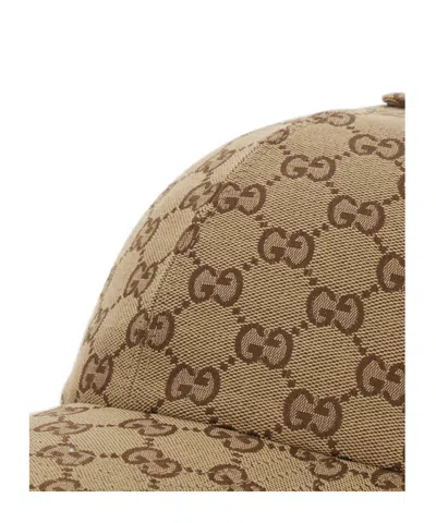 Gucci Women Beige Baseball Hat With Curved Brim And All-over Gg Motif In Fabric Woman In Brown