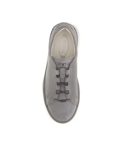 Tod's Lace Up Shoes In Suede Mouse Grey With Rubber Sole In Gray