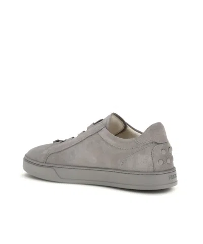 Tod's Lace Up Shoes In Suede Mouse Grey With Rubber Sole In Gray