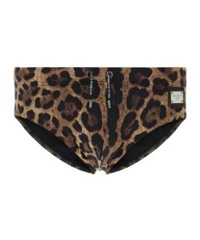 Dolce & Gabbana Drawstring Triangle Swimming Briefs In Animal Print