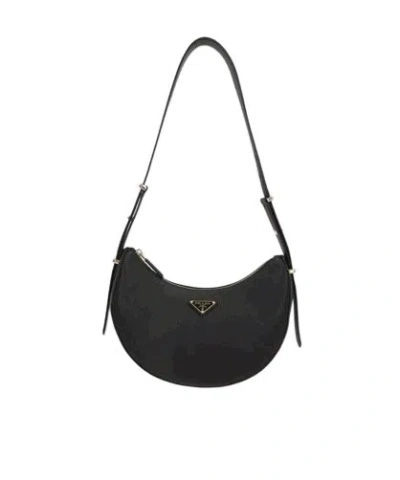 Prada Leather Shoulder Bag Curved Shape Strap In Black