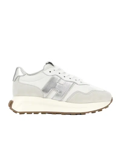 Hogan Women Silver H641 Leather Sneakers, 6.5 Luxury Sneakers For Women Darveys In White