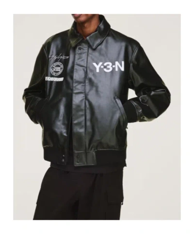 Y-3 Long-sleeved Leather Jacket In Black