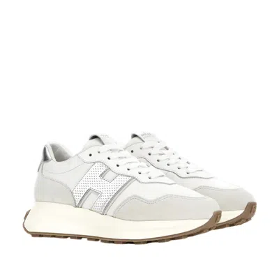 Hogan Women Silver H641 Leather Sneakers, 6.5 Luxury Sneakers For Women Darveys In White