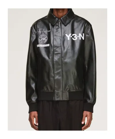 Y-3 Long-sleeved Leather Jacket In Black