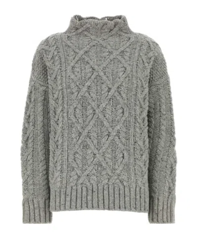Jil Sander Wool Sweater High Neck Cable Knit In Gray