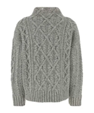 Jil Sander Wool Sweater High Neck Cable Knit In Gray