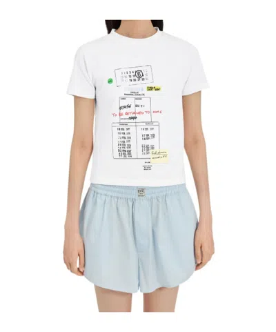 Mm6 Maison Margiela Stretch Cotton T Shirt Short Sleeves Print In White
