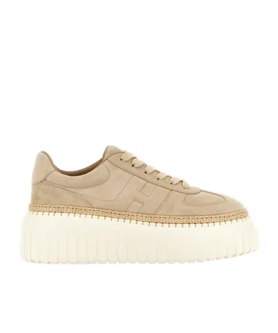 Hogan Light Biscuit H710 H-stripes Basket Sneakers In Multi