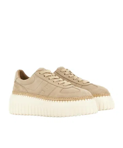 Hogan Light Biscuit H710 H-stripes Basket Sneakers In Multi