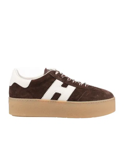 Hogan Chocolate Brown Suede Platform Sneakers With Lace-up Closure And H Logo Detail
