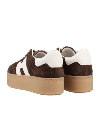Hogan Chocolate Brown Suede Platform Sneakers With Lace-up Closure And H Logo Detail
