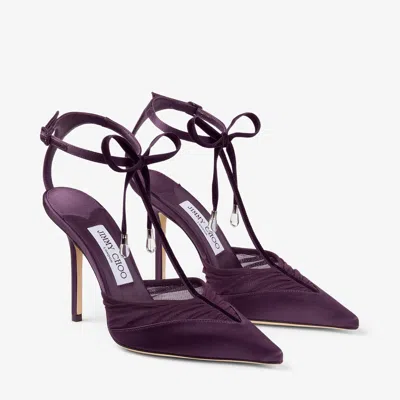 Jimmy Choo Afia Mesh 100 Satin And Ruched Tulle Sandal Sandals Violet In Purple
