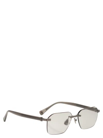 Brunello Cucinelli Men Rectangular Titanium Sunglasses In Brown