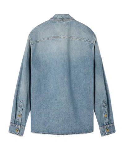 Versace Denim Zip Overshirt In Blue