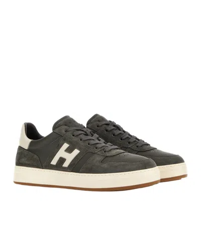 Hogan Dark Grey Suede Overlay Sneakers In Gray