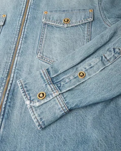 Versace Denim Zip Overshirt In Blue
