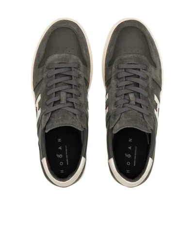 Hogan Dark Grey Suede Overlay Sneakers In Gray