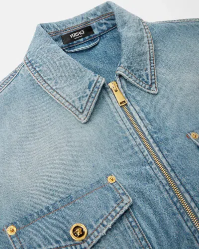 Versace Denim Zip Overshirt In Blue