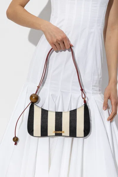 Jacquemus Le Bisou Perle Stripe Woven Raffia Shoulder Bag In Multi