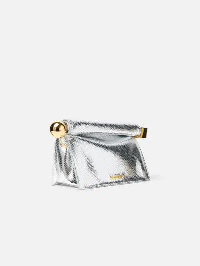 Jacquemus Structured Lizard Effect Clutch Bag Top Handle In White