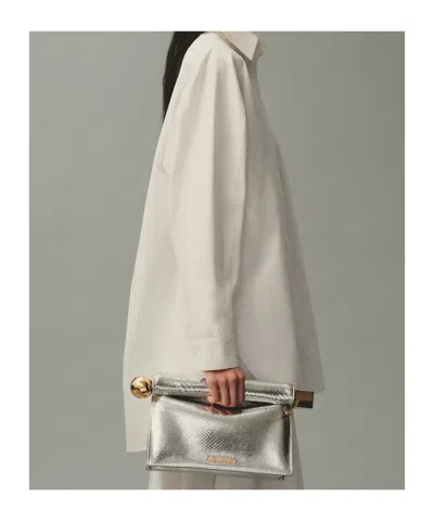Jacquemus Structured Lizard Effect Clutch Bag Top Handle In White