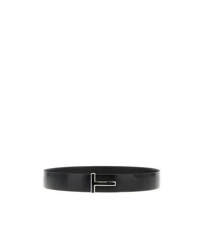 Tom Ford Dark Brown Reversible Textured Silver Buckle Belt In Brown
