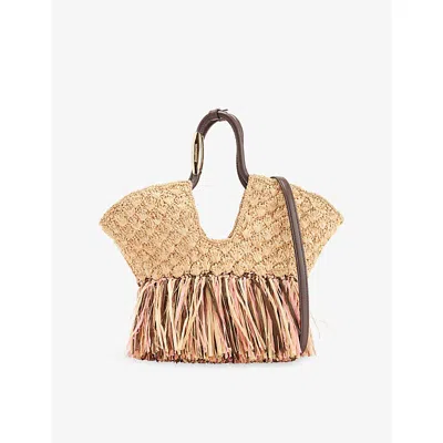 Zimmermann Womens Natural Goldentime Fringed Small Raffia Tote Bag In Brown