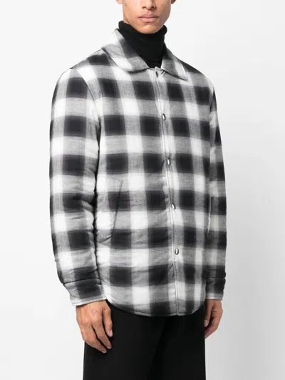 Sandro Grunge Checkered Cotton Overshirt In Black