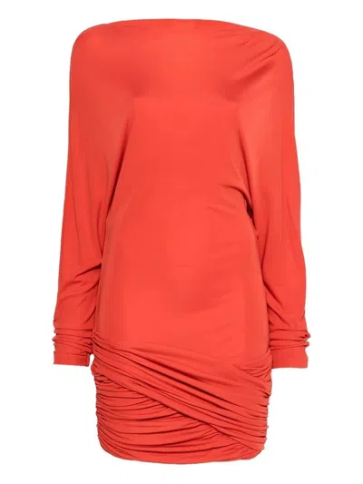 Christopher Esber Luna Long-sleeved Draped Mini Dress In Red