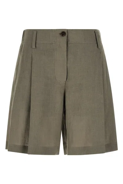 Brunello Cucinelli Women Tailored Linen Bermuda Shorts With Double Pleats In Green