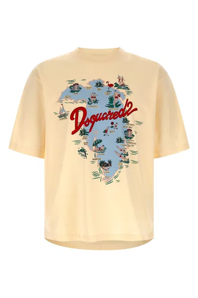 Dsquared2 White Crewneck Printed T-shirt In Green
