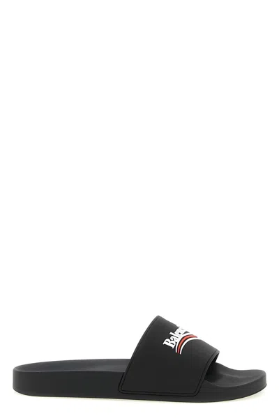 Balenciaga Embossed Logo Slip-on Sandals With Moulded Footbed In Black
