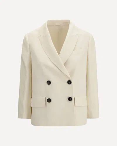 Brunello Cucinelli Women White Blazer With Classic Lapels And Front Patch Pockets In Twill Woman In White