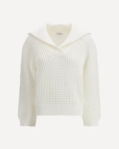 Brunello Cucinelli Women Sparkling Net Cotton Hooded Cardigan In White
