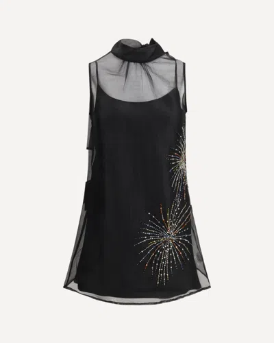 Staud Albee Beaded-detail High-neck Mini Dress In Black