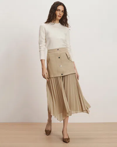 Veronica Beard Patricka Asymmetric Layered Pleated Woven Skirt In Neutral