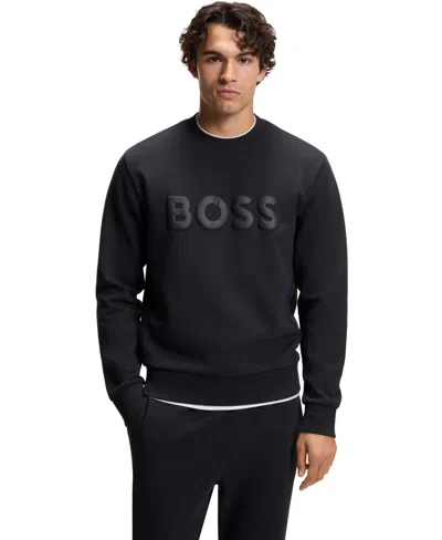 Hugo Boss Tonal-logo Sweatshirt In Stretch Cotton In Black