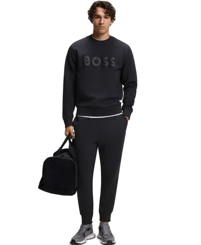 Hugo Boss Tonal-logo Sweatshirt In Stretch Cotton In Black