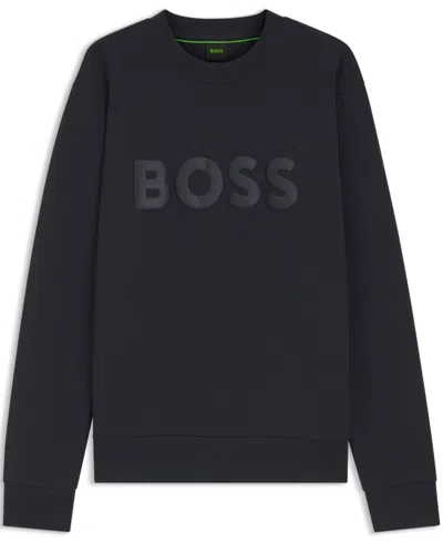 Hugo Boss Tonal-logo Sweatshirt In Stretch Cotton In Black