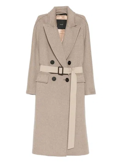 Max Mara Belted Cashmere Coat In Brown