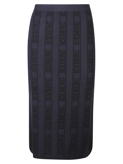 Iceberg Logo Midi Skirt In Blue