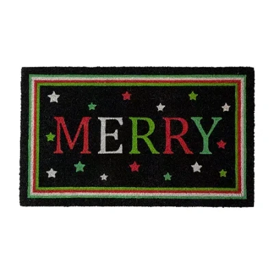 Northlight Black Coir Merry Indoor Rectangular Doormat In Multi