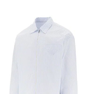 Prada Technical Fabric Shirt With Striped Pattern In Blue