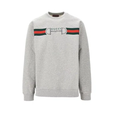 Gucci Men Grey Crewneck Sweatshirt With Logo Detail On The Front In Cotton Man In Gray
