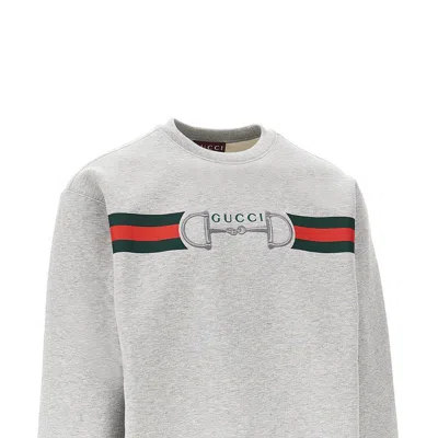 Gucci Men Grey Crewneck Sweatshirt With Logo Detail On The Front In Cotton Man In Gray